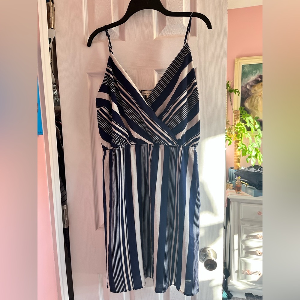 Monteau XL Blue and white spaghetti strap dress